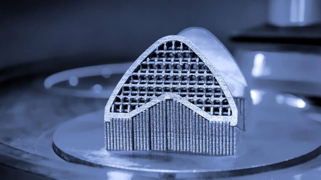 A metal object that was printed using a Selective layer sintering SLS 3D printer