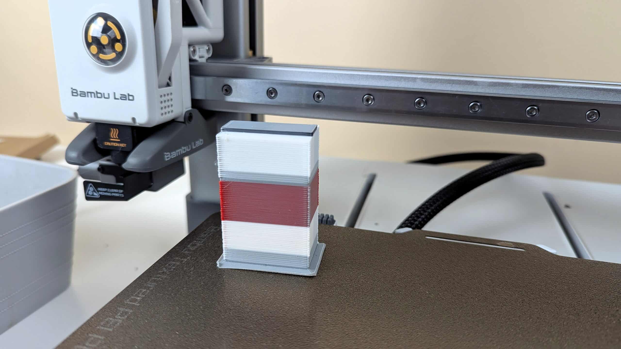 Close up of the wipe tower leftover on a 3d printer